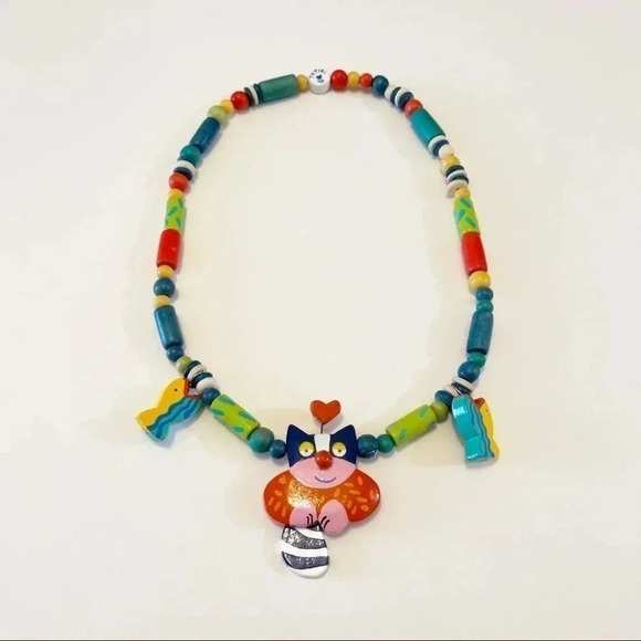 Tatiri Jewelry - Vintage Signed Tatiri Fashion Hand Crafted Wooden Cat Tail Dangle Necklace RARE